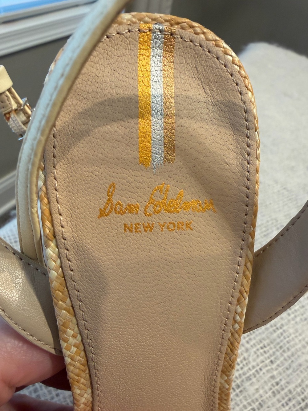 SAM EDELMAN KIA block heel sandal in bleached wheat/ rafia - like new, size 7.5 - Picture 11 of 12